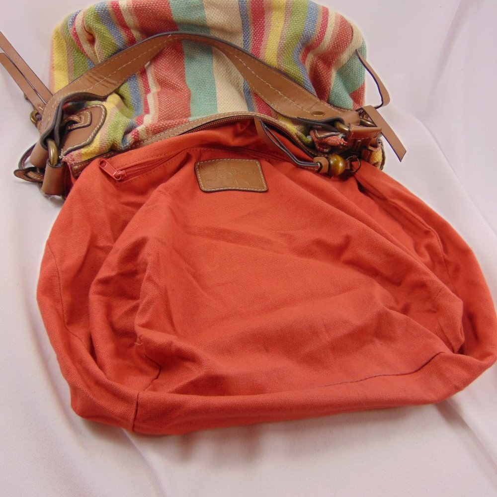 Fossil Multicolored Striped Canvas Shoulder Bag/Tassel Purse - Picture 11 of 16